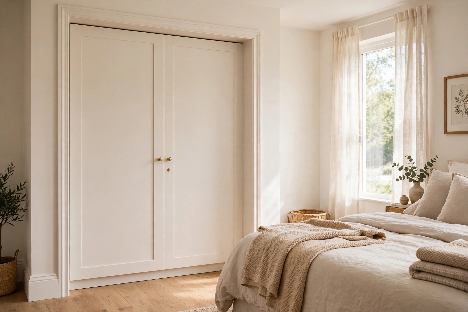 A flat-pack wardrobe made to look built-in with trim and paint